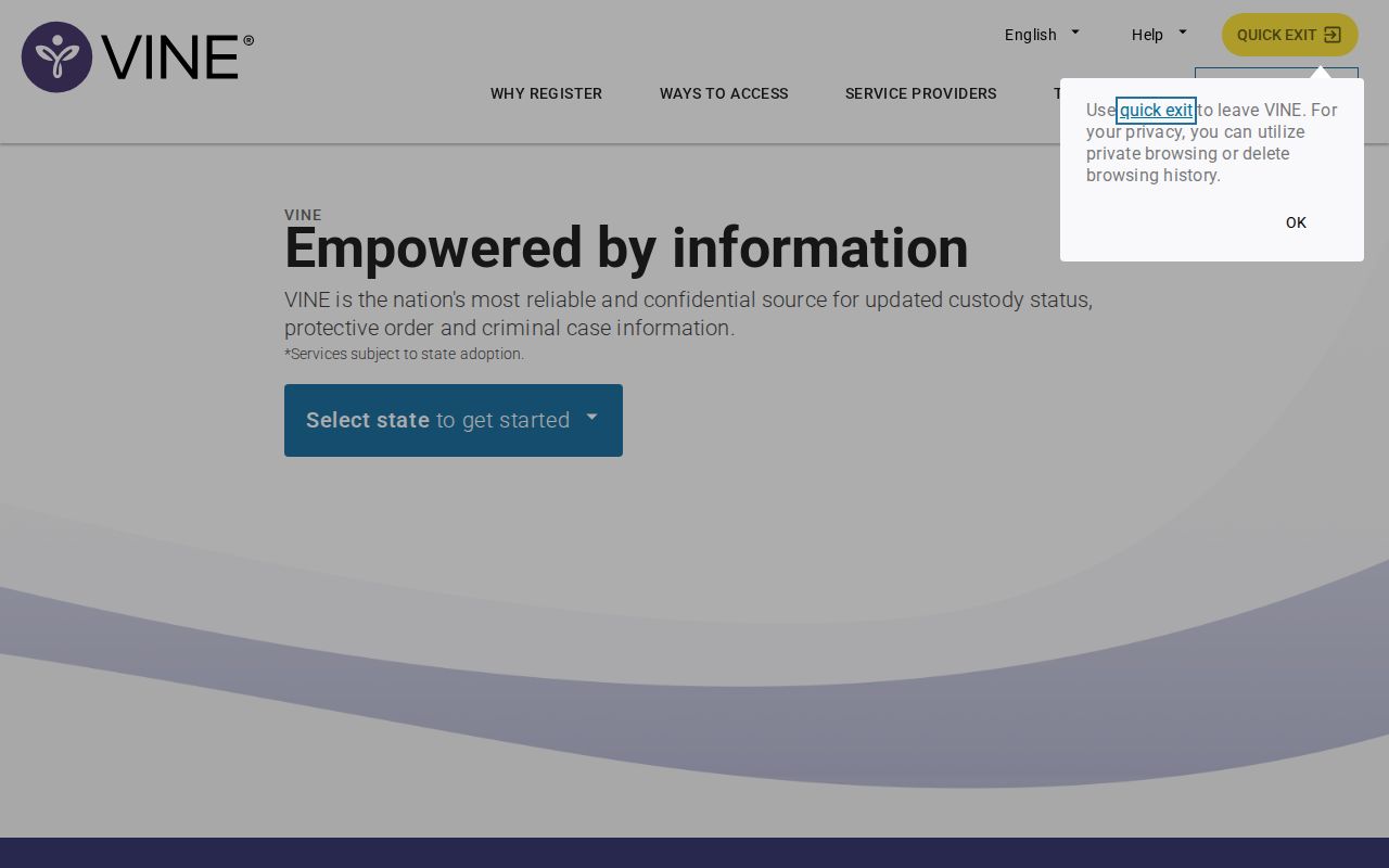 Anne Arundel County VINELink inmate search and release notification screen
