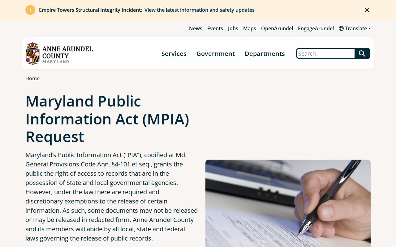 Anne Arundel County PIA detention inmate record request category